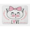 thumbnail image 1 of Kitty Bath Mat, Layout of Love Typography with a Charming Kitten and Hearts, Plush Bathroom Decor Mat with Non Slip Backing, 29.5" X 17.5", Pale Pink Dark Blue Grey, by Ambesonne, 1 of 2