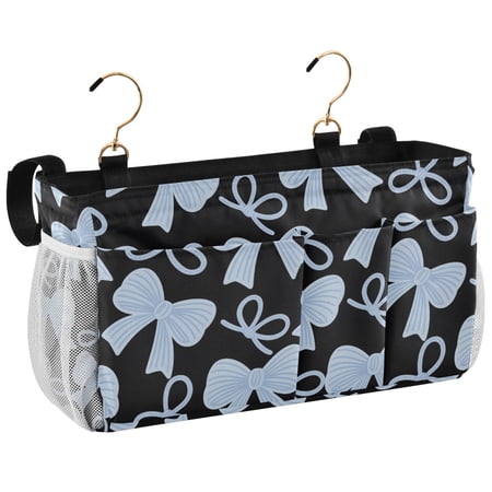 Ryvnso Bedside Caddy Blue Bows Bedside Storage Bag Hanging Organizer