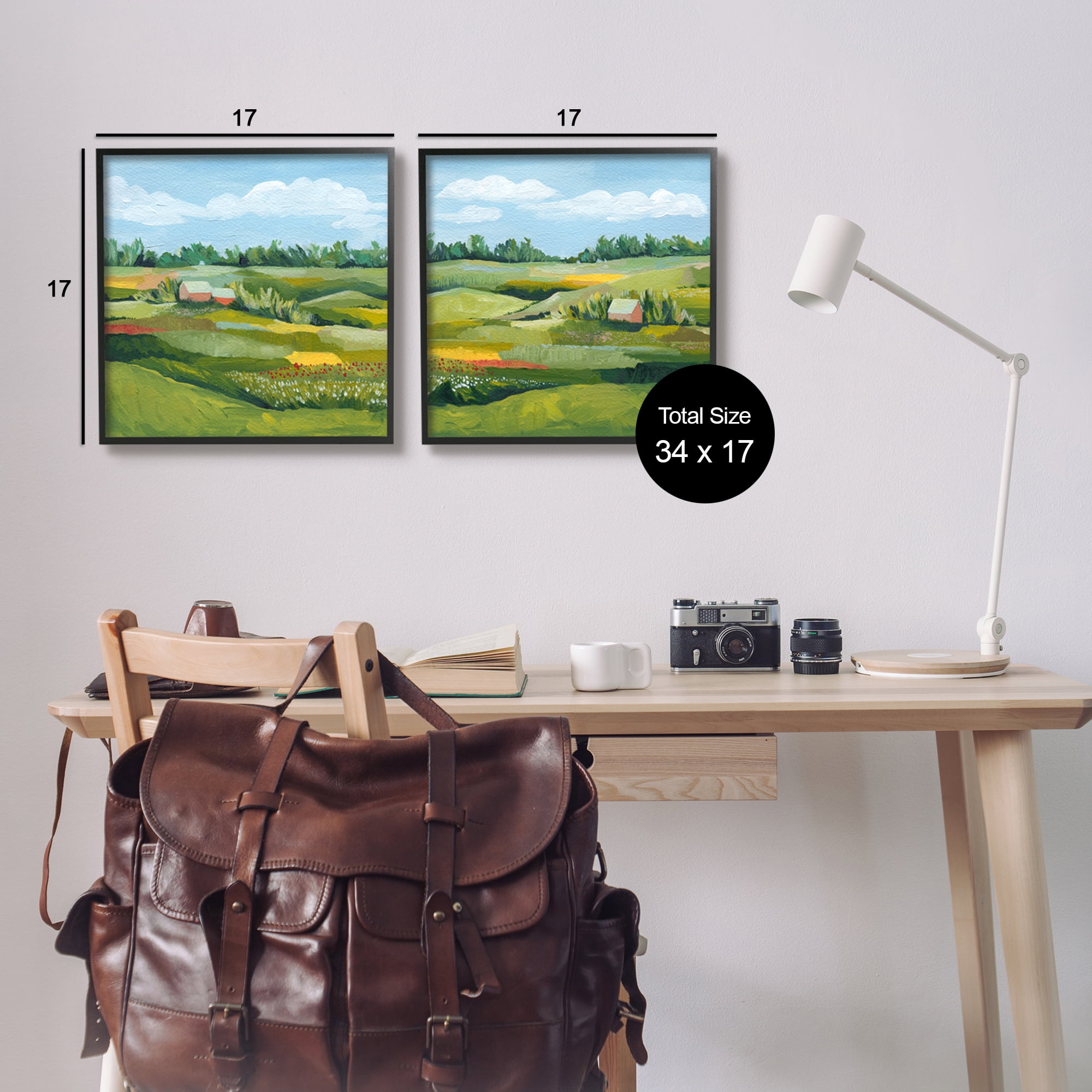 Stupell Rural Country Farm Pastures Landscape Painting Black Framed Art Print Wall Art, Set of 2