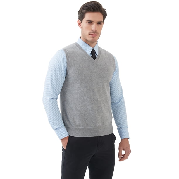 Kallspin Heren Wolmengsel Gebreide Gilets Trui Relax Fit V-Hals Vest Mouwloze Pullover (Licht Grijs, 2XL