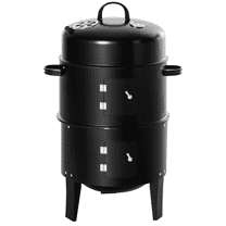 TYUIOP  Vertical Charcoal BBQ Smoker, 3-in-1 16" Round Charcoal Barbecue Grill with 2 Cooking Area, and Thermometer for Outdoor Camping Picnic Backyard Cooking, Black.