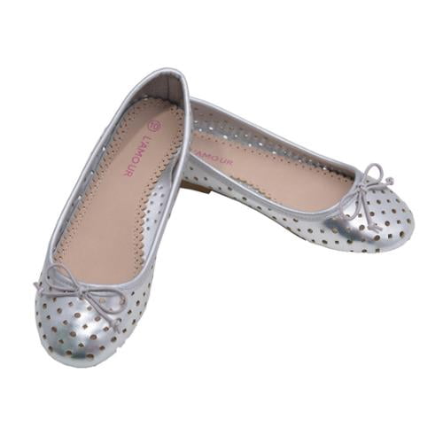 girls silver flats