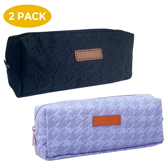 2 Pack Pencil Pouch Large Capacity Pencil Case Organizer Student Supplies Black Purple