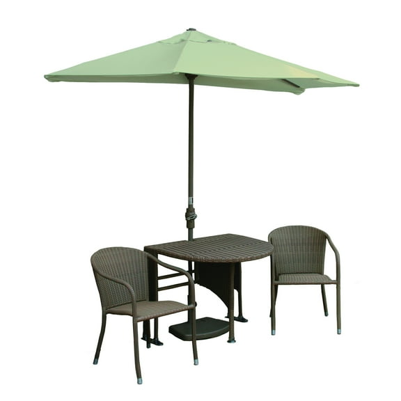 Outdoor Coffee Table Set Wicker Patio Furniture with Umbrella - Beige Canopy