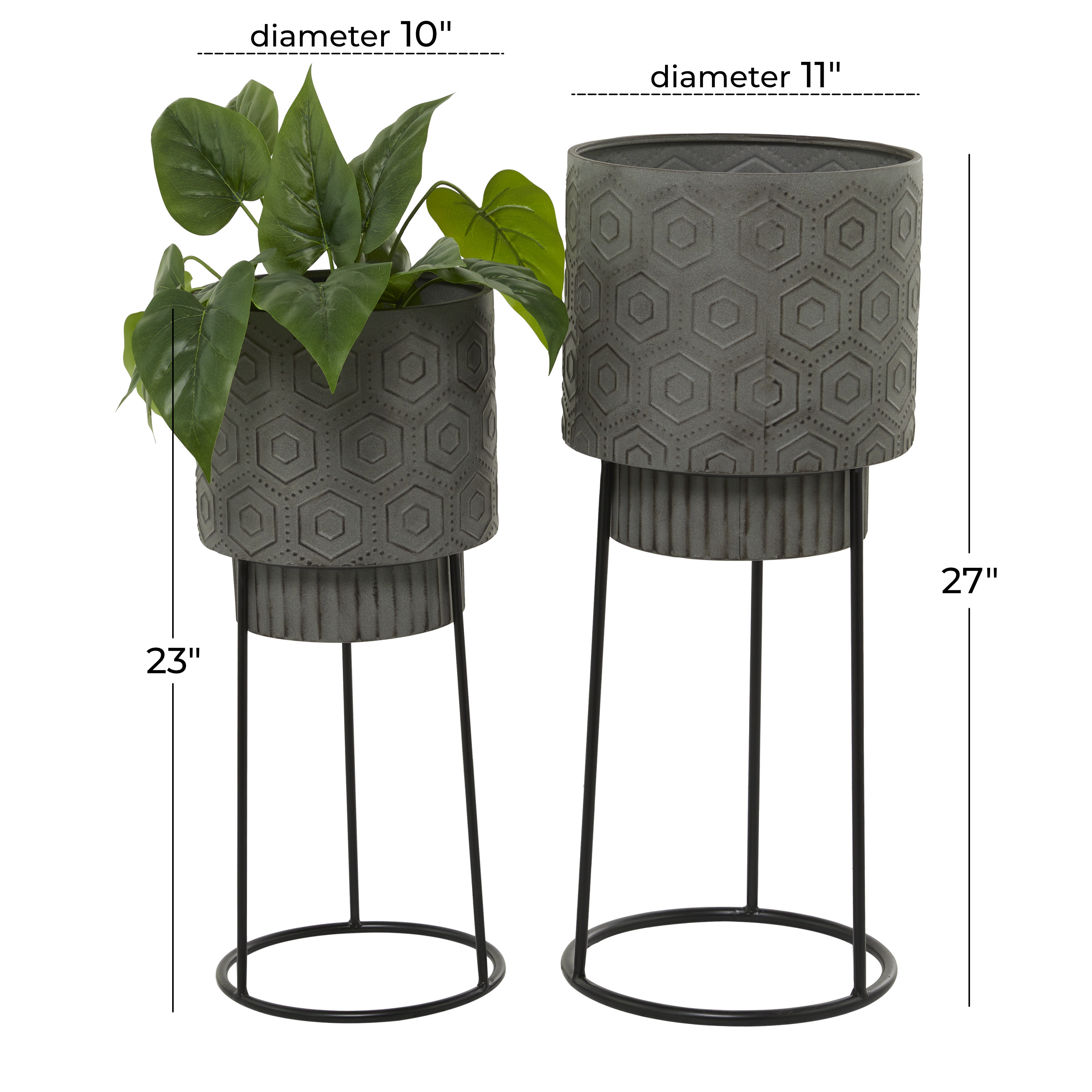 DecMode 27", 23"H Dark Gray Metal Planter with Removable Stand (2 Count)