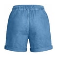 thumbnail image 7 of Women's High Waist Tencel Linen Blend Straight Leg Shorts Cuffed Hem Pockets Casual Summer Bottoms with Drawstring Sky Blue, 7 of 7