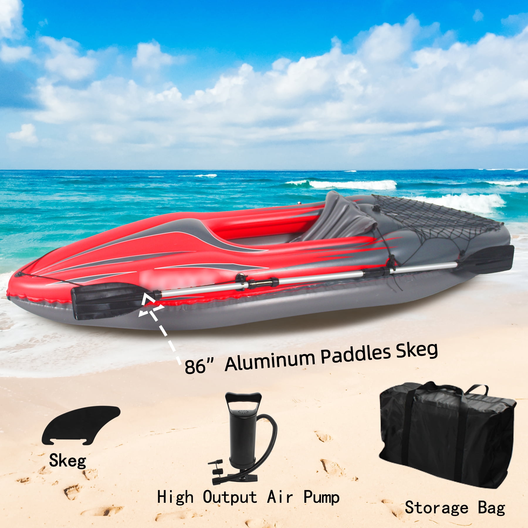 Inflatable Kayak 1 Person Adult Canoe with Adjustable Seat, Aluminum Oars & Hand Pump, Red