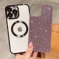 thumbnail image 4 of Compatible with iPhone 13 Pro Max Magnetic Glitter Case, Luxury Plating Cute Bling Clear Phone Case, Compatible with MagSafe for Women Girls with Camera Protector Back Cover - Purple, 4 of 10