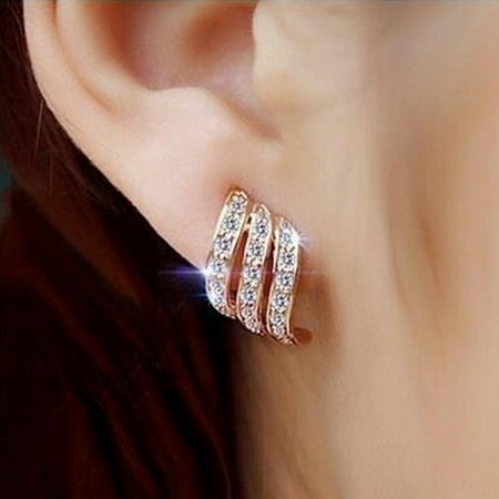 Iuhan Rose Gold Diamond-studded Personality Stud Earrings for Women Wedding (Best Deal On Diamond Earrings)