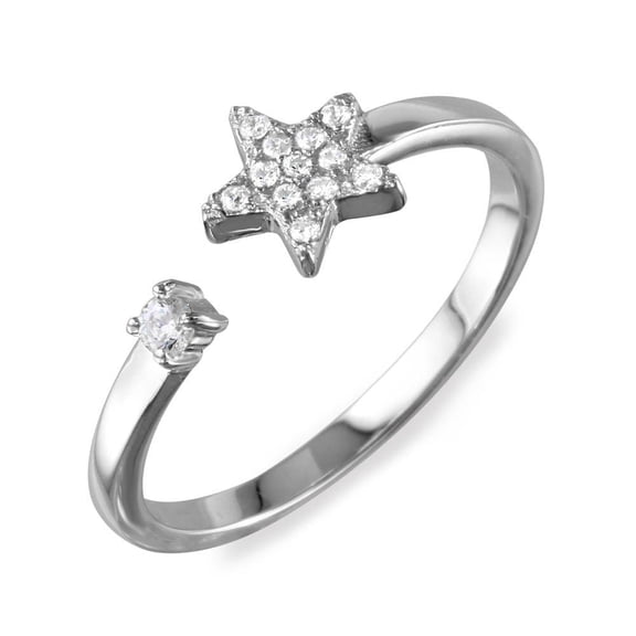 Rhodium Plated 925 Sterling Silver Adjustable Star Ring Clear CZ Band White Female Size 7