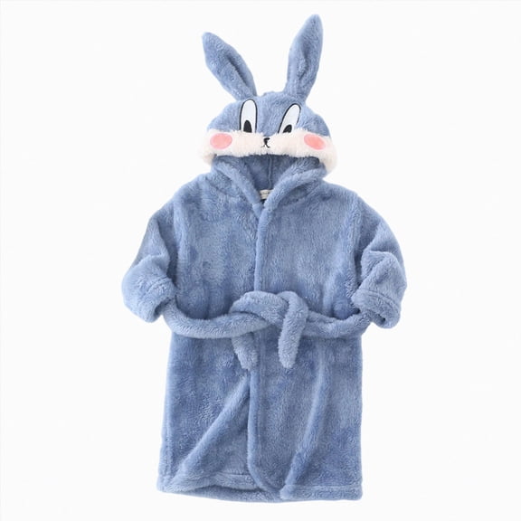 larppty Toddler Baby boys Girls Cartoon Bathrobe Flannel Robe Winter Night-robe(4-5 Years,Blue)