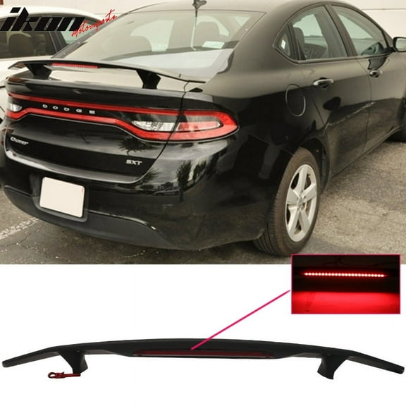 Ikon Motorsports Compatible with 13-16 Dodge Dart Sedan 4Dr Rear Trunk Spoiler Wing & LED Light - Matte Black ABS