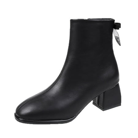 

nsendm Womens Boots No Heel Lace up Women Ankle Boots Autumn And Winter Fashion Heel Boots for Women Booties Shoes Black 8