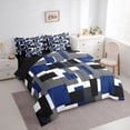 thumbnail image 2 of Castle Fairy Minimalism Geometric Block 7-Piece Twin Bedding,Retro Square Motif Bedding Comforter Set,Navy Black Gray,Reversible, 2 of 7