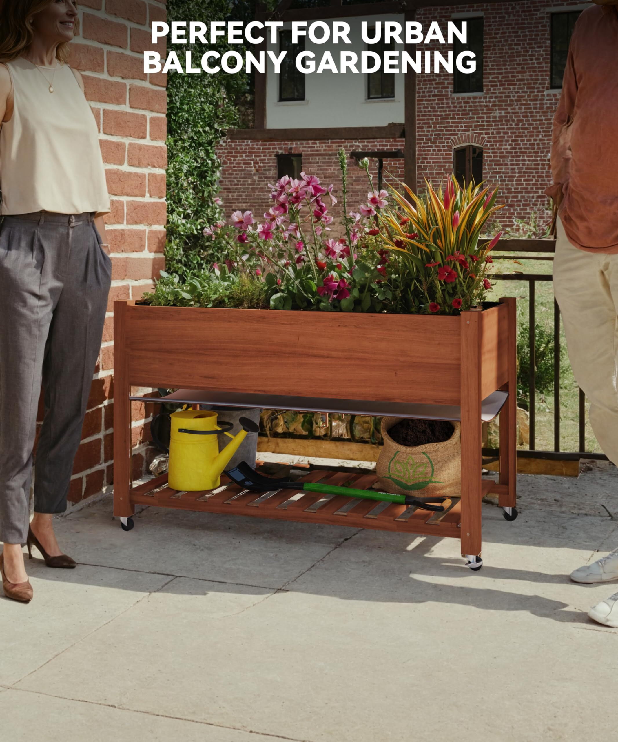 RIEDHOFF Raised Garden Bed Elevated with Wheels 48x24x30in Cedar Wood Acorn Brown