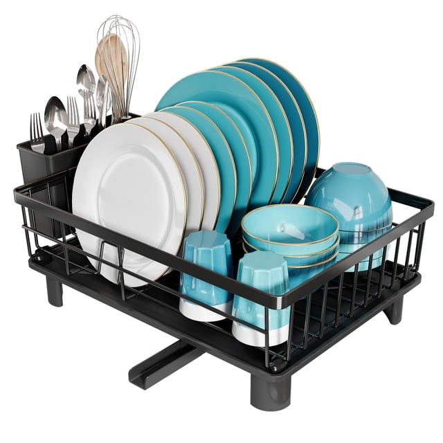 MAJALiS Escurridor de Trastes de Acero Inoxidable para Encimera de Cocina con Drenaje, Escurridor de Platos Pequeño con Porta Utensilios, Adecuado para Solteros, Parejas y Familias Peque&am