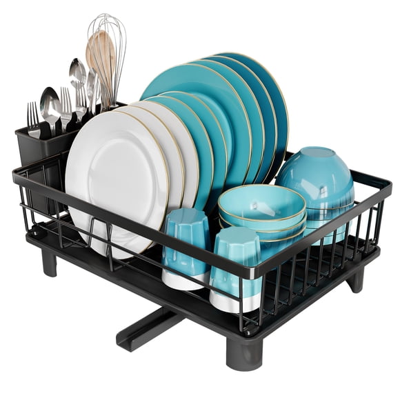 MAJALiS Escurridor de Trastes de Acero Inoxidable para Encimera de Cocina con Drenaje, Escurridor de Platos Pequeño con Porta Utensilios, Adecuado para Solteros, Parejas y Familias Peque&am
