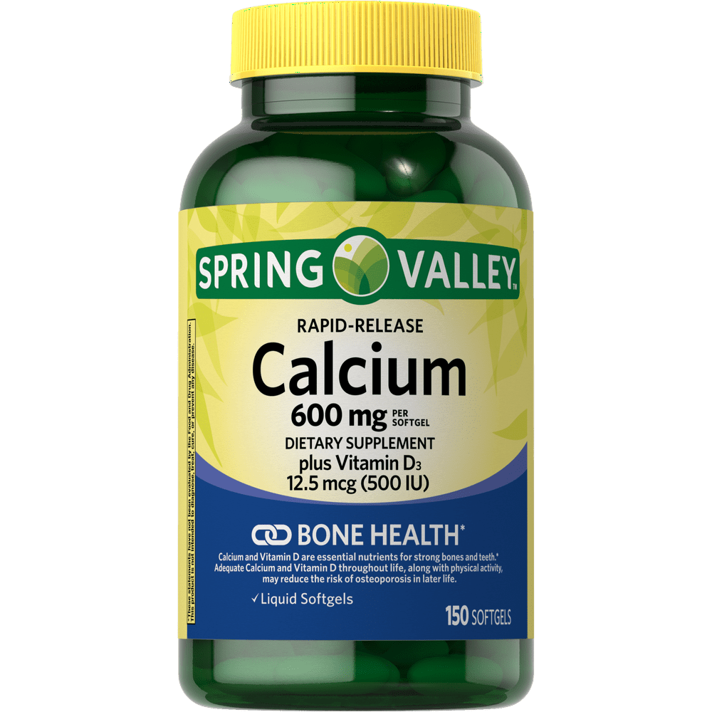 Spring Valley RapidRelease Calcium 600mg + Vitamin D Softgels, 150