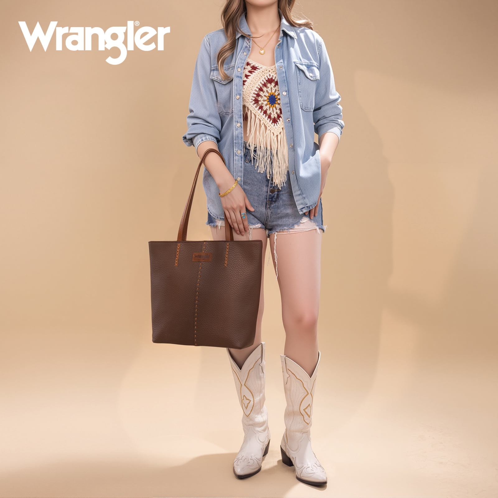 Wrangler Tote Bag for Women Top Handle Satchel Purse, Coffee