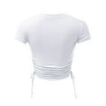 thumbnail image 2 of FashionMille Women's Ruched Side Shierred String Trim Short Sleeve Soft Crop Top - Made in USA, 2 of 5