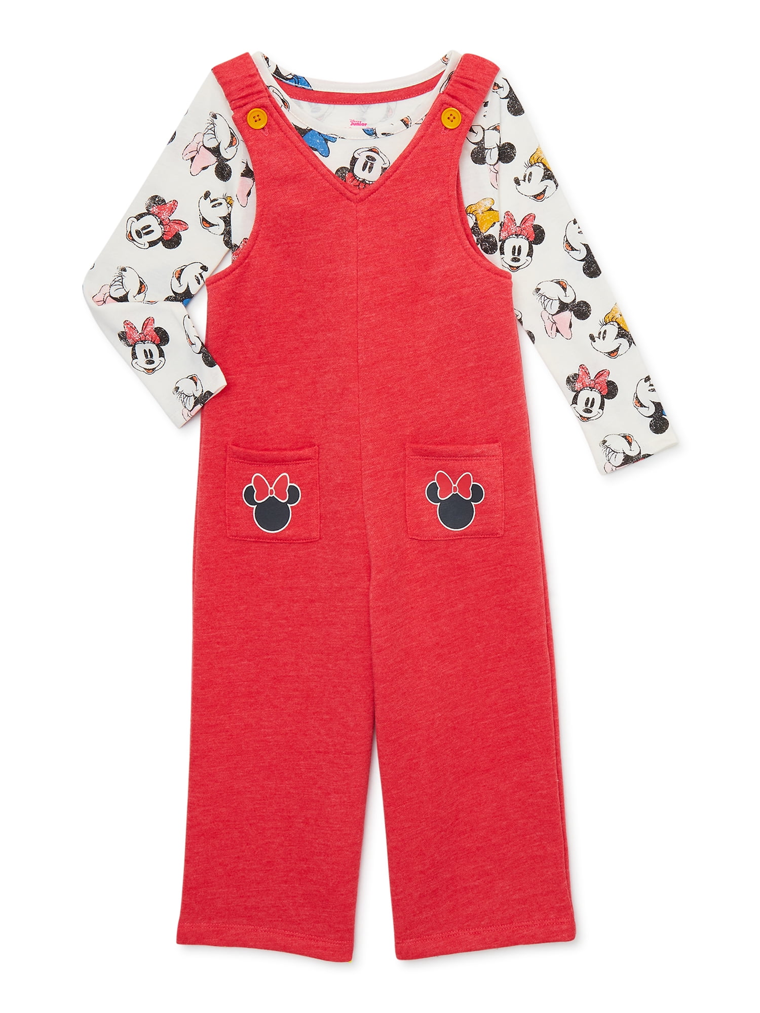 Minnie Mouse Baby and Toddler Girls Long Sleeve Tee and Romper, 2 Piece Outfit Set, Sizes 12M-5T