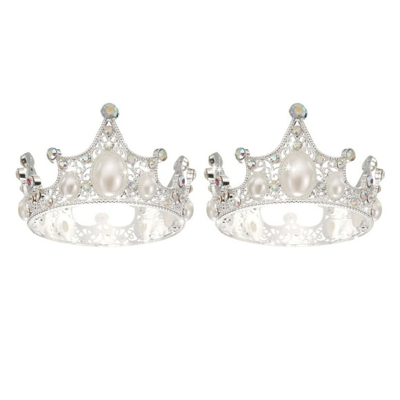 Uxcell 2Pcs Mini Toppers de Pastel en Forma de Corona, Corona Plateada de Corazón para Reina Princesa, Corona Vintage