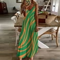thumbnail image 4 of Orange and Green Wavy Rattler Pattern Sleeveless Dress Long veiled dresses Woman clothing, 4 of 6