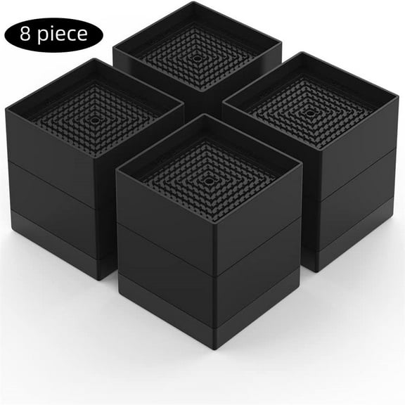 Bed Risers Heavy Duty Furniture Risers Square Stackable Black Polypropylene Plastic 0.11 lb