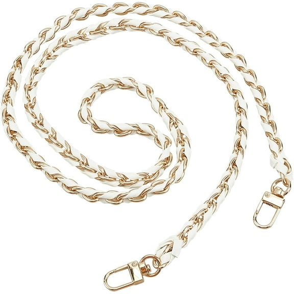 Leather Purse Chain Strap 114cm Metal Crossbody Chain Replacement Thin Leather Shoulder Bag Strap Handbag Strap with Swivel Clasps for Wallet Messenger Bag White