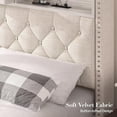 thumbnail image 6 of Full Bed Frame with Storage Headboard, Built-in Charging Station & 2 Storage Drawers, Beige Fabric Platform Bed, 6 of 8