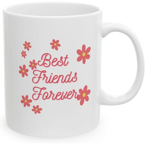"Best Friends Forever" Mug – White Ceramic Coffee Cup With Pink Floral Design And Elegant Script, Thoughtful Gift For Friends On Birthdays, Holidays, Or Just Because, 11oz