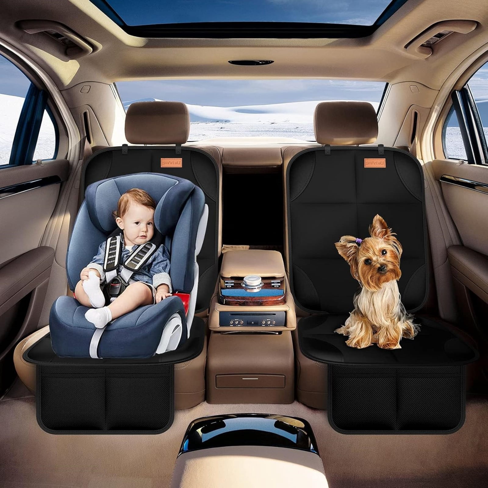 Pecham 2PCS Car Seat Protector, Waterproof Car Seat Cover with Non-Slip Backing, 2 Mesh Pockets, Car seat Protector for Travel Vehicles Baby Pets - Black