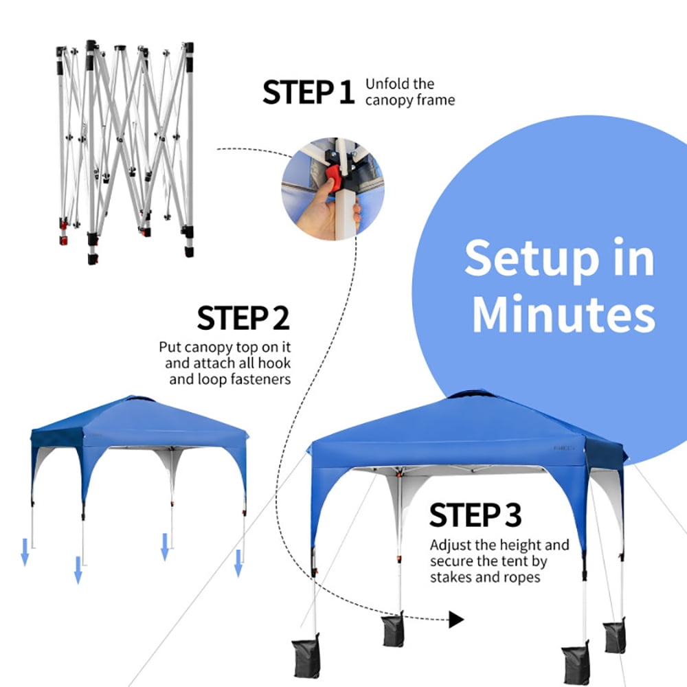 Aimee Lii 8 x 8 Feet Outdoor Pop Up Tent Canopy Camping Sun Shelter with Roller Bag, Backyard Canopy Gazebo, Blue Aimee Lii 8 x 8 Feet Outdoor Pop Up Tent Canopy Camping Sun Shelter with Roller Bag, Backyard Canopy Gazebo, Blue