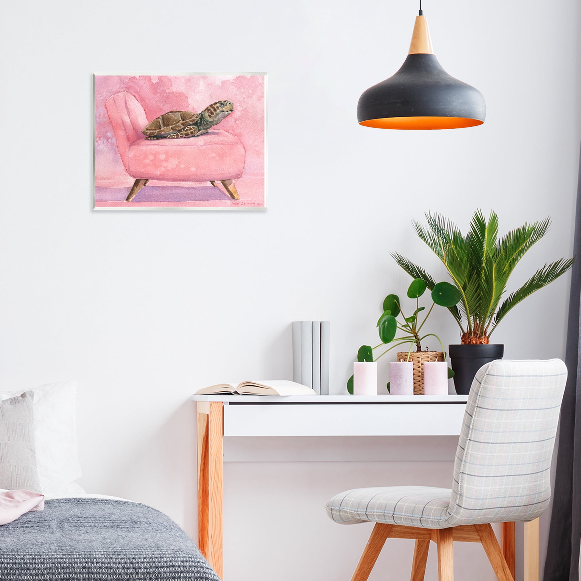 Stupell Industries Happy Turtle on Pink Chair Wall Plaque Art, design by George Dyachenko