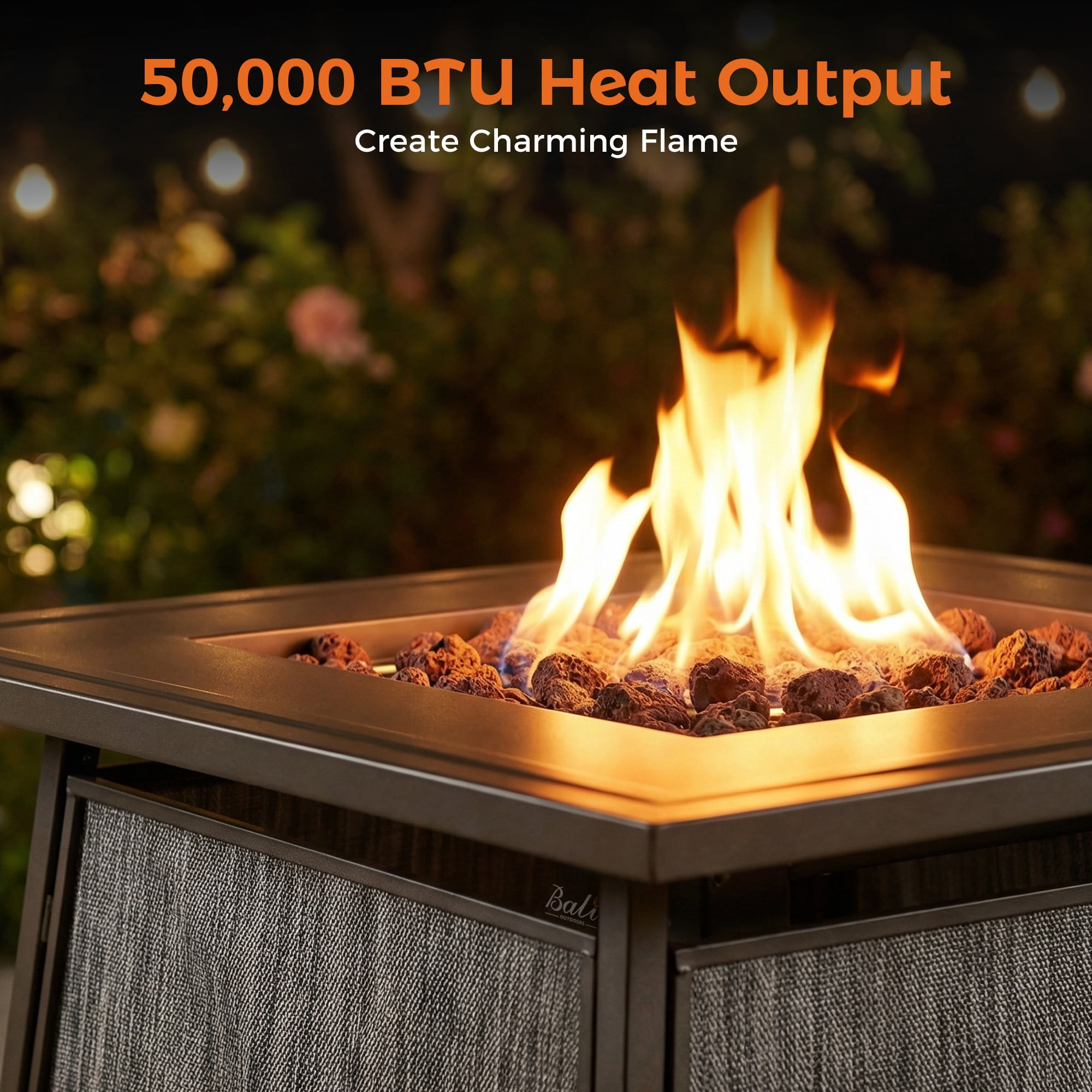 BALI OUTDOORS 28" Gas Fire Pit Table with Metal Lid and Lava Rocks, 50,000 BTU / Gray
