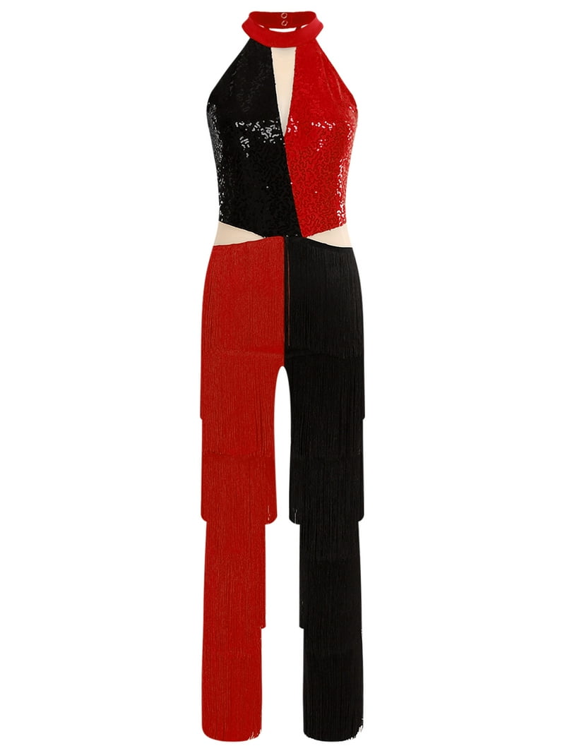 Xnihocha Womens 70s 80s Disco Dance Jumpsuit Sequin Fringe Rompers - Main Image