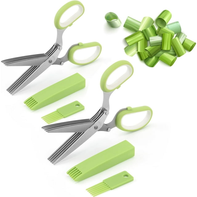 Herb Shears, Kitchen Salad Scissors Stainless Steel with Cover, Herb Scissors Upgrated Grinding Kitchen Shears for Chopping Cilantro Scallion & Salad, Dishwasher Safe (2 Pairs for Herb)