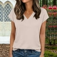 thumbnail image 5 of V Neck Tops for Women Summer Casual Stretch Plain Tshirts Regular Fit Short Sleeve Tunic Tee Shirts (L, Beige), 5 of 8