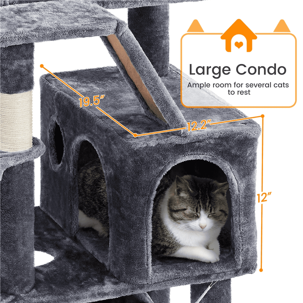 Alden Design 71.5″ H Multi-Level Large Cat Tree with 2 Cozy Perches and 2 Condos, Dark Gray