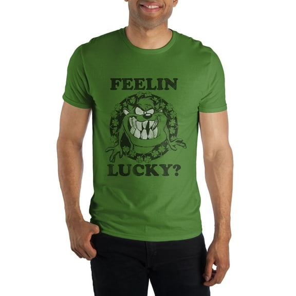 Feelin Lucky Shamrock Taz Tasmanian Devil Men's Green T-Shirt Tee Shirt-Medium