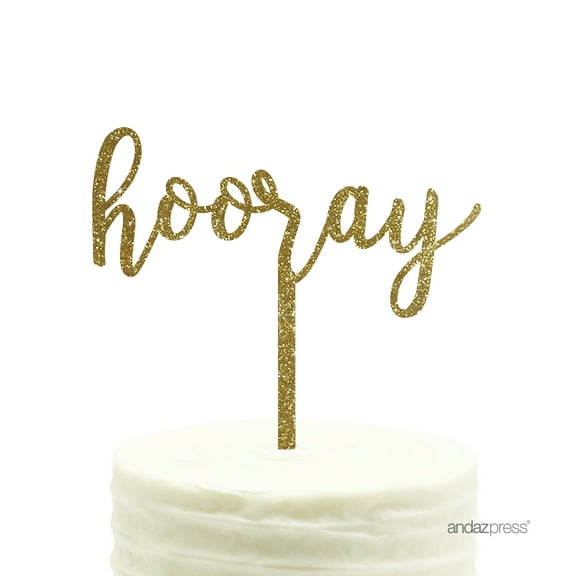 Gold Glitter Acrylic Hooray Party Cake Topper
