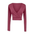 thumbnail image 1 of Timegard Hauts de Sortie pour Femmes Col en V Profond Manches Longues Hauts Courts Confortables Automne Décontracté T-Shirt Ajusté Hauts, 1 of 3