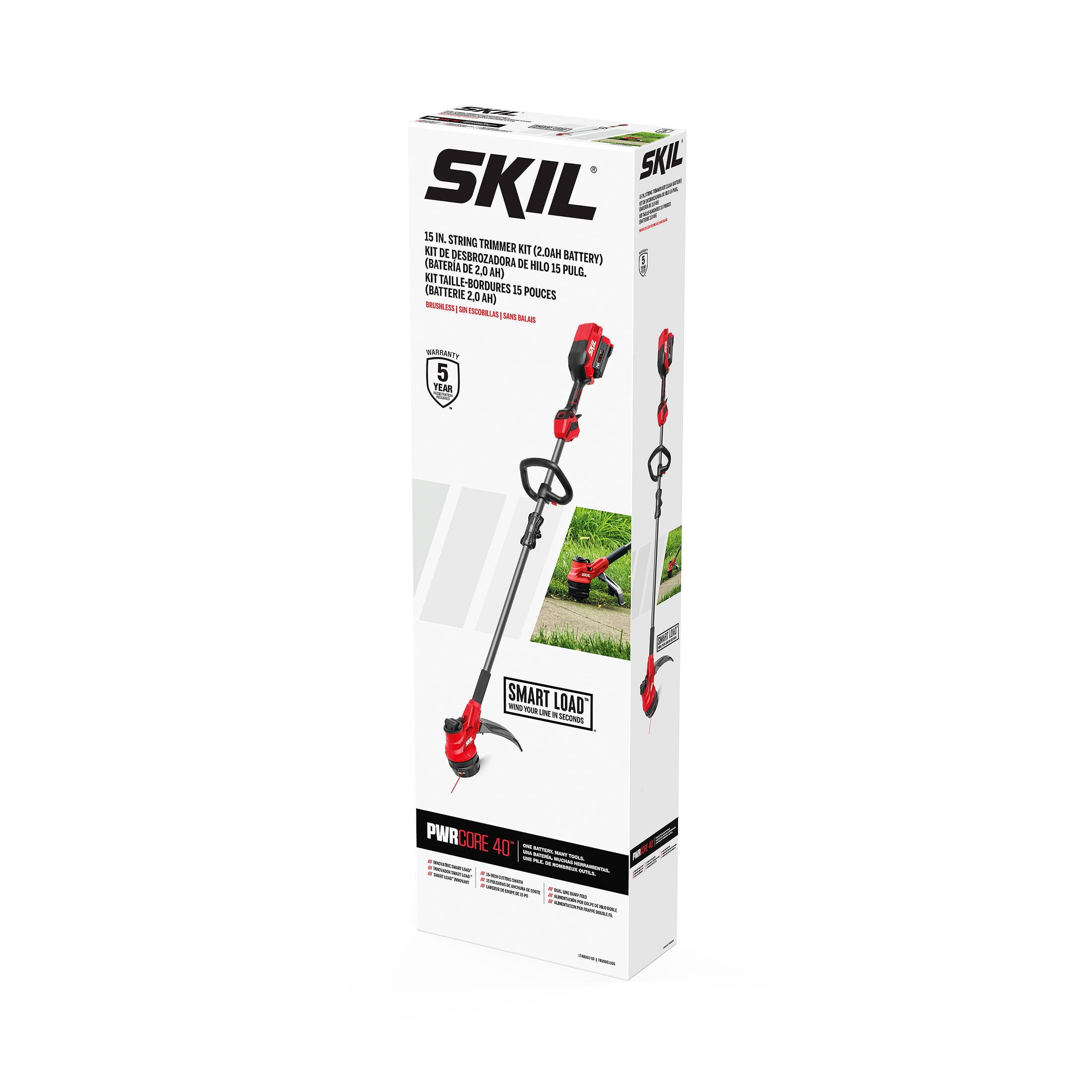 SKIL PWR CORE 40V Brushless 15-Inch String Trimmer Kit with 2.0Ah Battery and 60W Charger, LT4832C-10