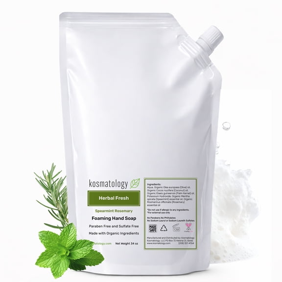 kosmatology® Spearmint-Rosemary Organic Foaming Hand Soap Refill | Moisturizing Hand Wash | Clean Ingredients, Infused with Essential Oils | 34 fl oz