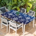 thumbnail image 2 of Blue Christmas Table Cloths for 5 Foot Rectangle Tables, Xmas Snowflake White Patio Waterproof Elastic Fitted Tablecloths, Washable Rectangular Table Cover for Camping, 2 of 8