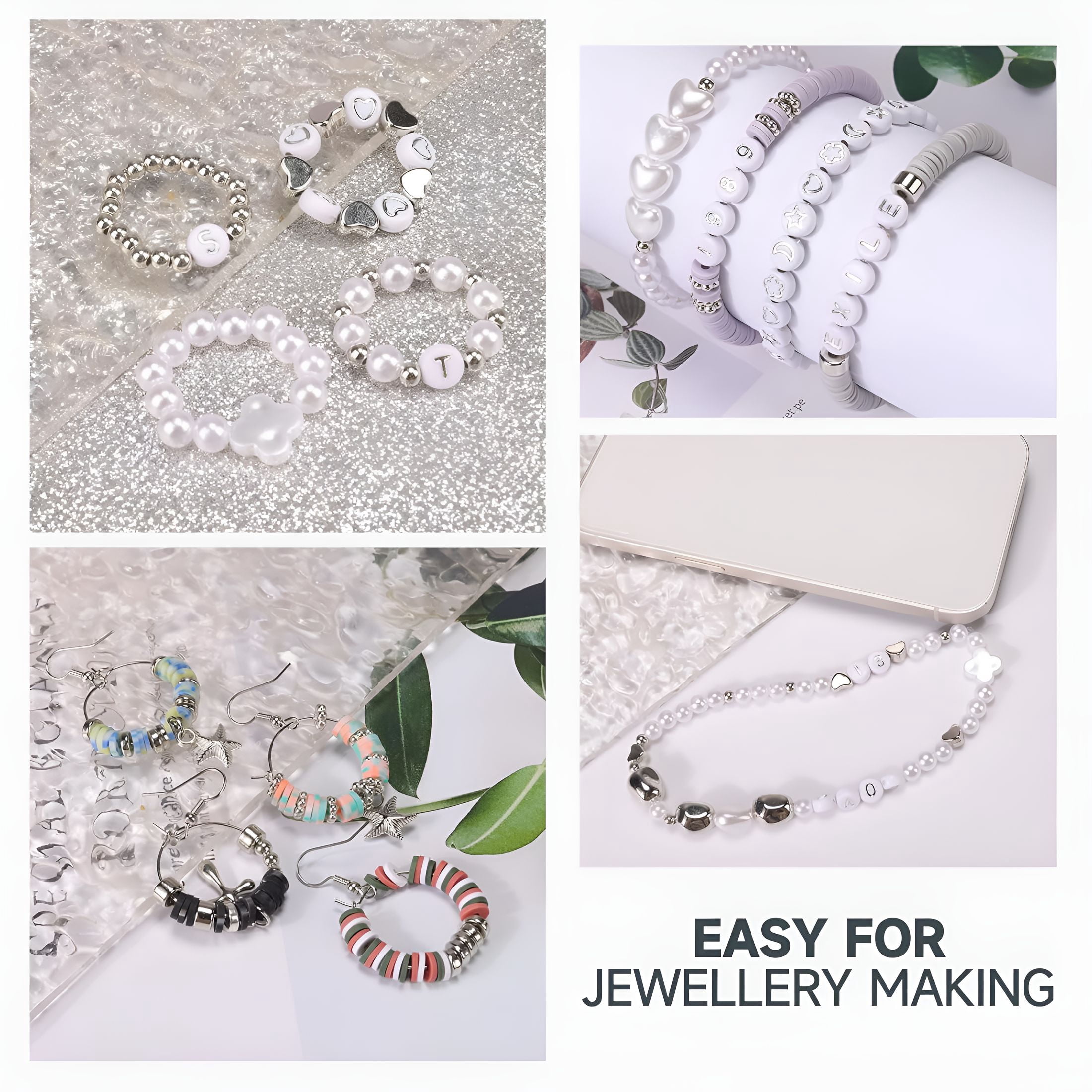 DESIGNICE Bracelet Making Kit 3 Boxes,Clay Beads for Jewelry Making,Silver Letter Bead with Cross Charm,Silver Earrings and Elastic String,Friendship Bracelet for Women,Birthday Gifts for Women Girls