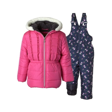 - Floral Print Polar Fleece Lined Jacket and Snowbib, 2-Piece Set (Little Girls)
