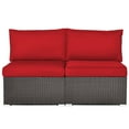 thumbnail image 3 of Patiojoy 2-Piece Outdoor Wicker Rattan Sectional Armless Sofa Chair w/ Red Cushions, 3 of 7