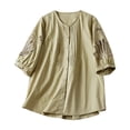 thumbnail image 2 of Blusa de Lino Fiudx con Botones y Cuello Redondo Manga Corta Mujer, 2 of 5