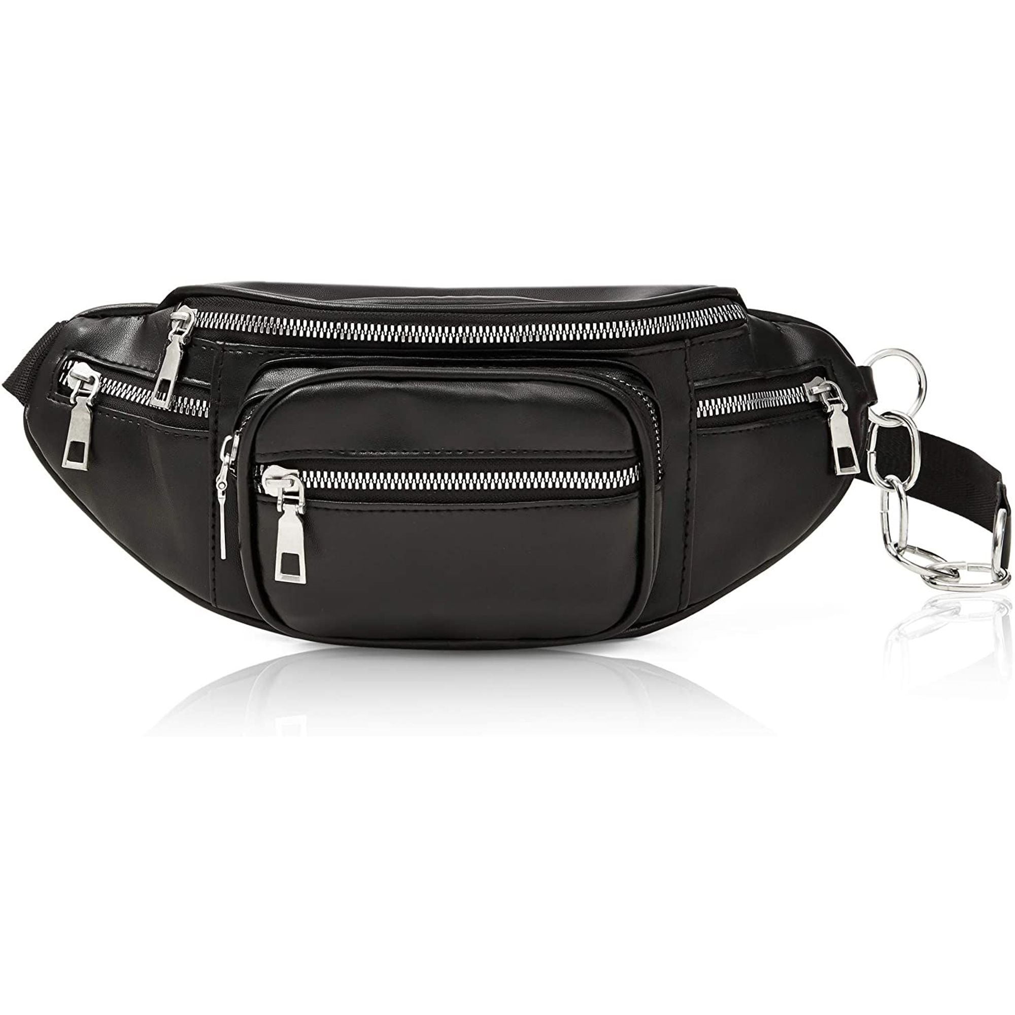Zodaca - Black Faux Leather Fanny Pack for Women, Traveling Belt Bag Pouch with Adjustable Waist ...